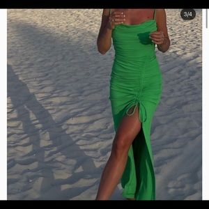 Zara Green Ruched Midi Dress